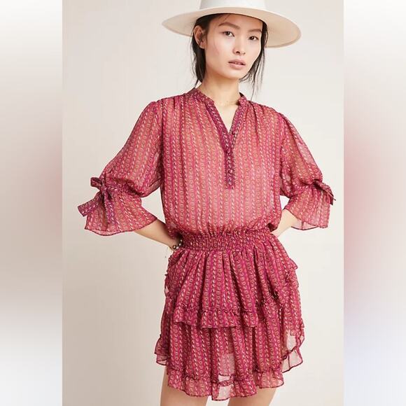 Misa Los Angeles ines chiffon mini dress tiered boho pink abstract coquette XS - Picture 1 of 11
